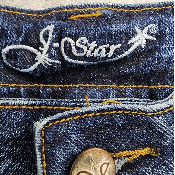 NEW J-Star Jeans Womens 3/4 Blue Studded Low Rise Bootcut Stretch Denim Faded - Picture 9 of 16